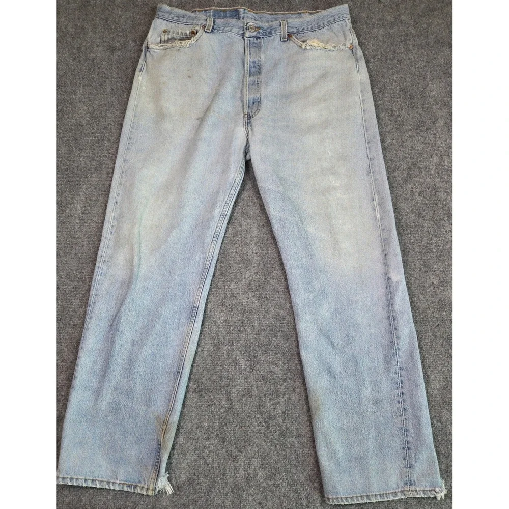 Vintage 90s Levi's 501 Jeans Mens 40x32 Light Wash Denim Made in USA Distressed